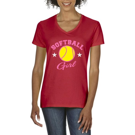NIB - Women's T-Shirt V-Neck Short Sleeve - Softball Girl