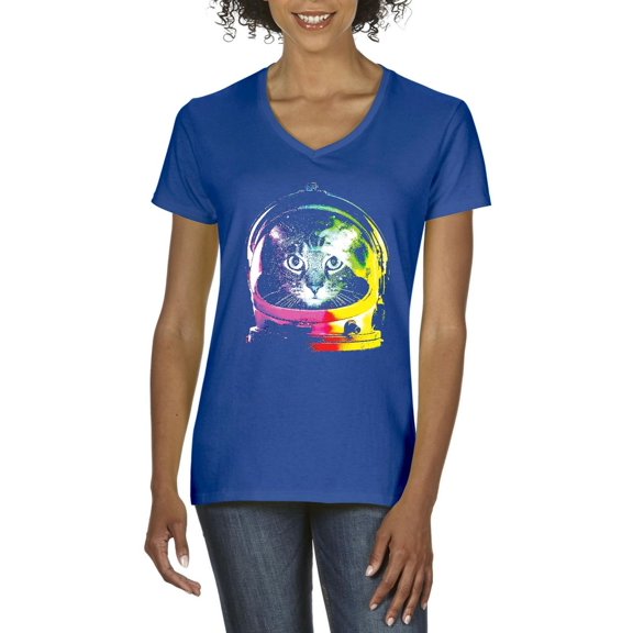 NIB - Women's T-Shirt V-Neck Short Sleeve - Space Cat