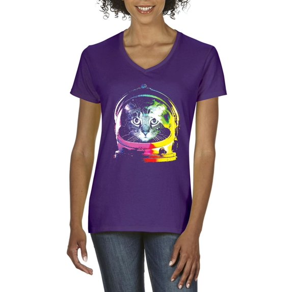 NIB - Women's T-Shirt V-Neck Short Sleeve - Space Cat