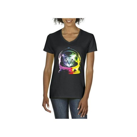 NIB - Women's T-Shirt V-Neck Short Sleeve - Space Cat