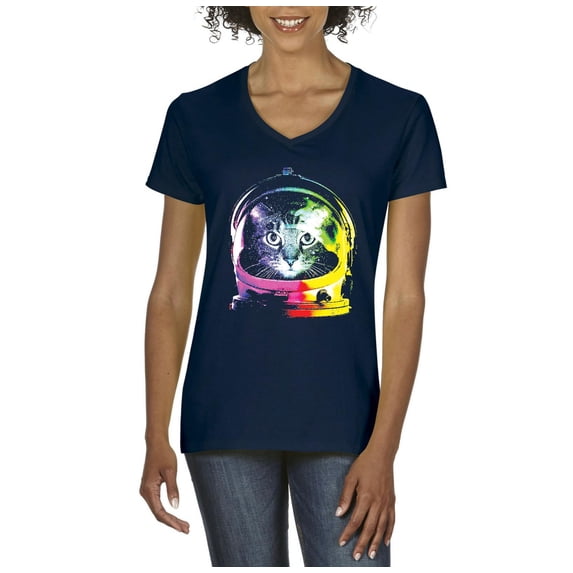 NIB - Women's T-Shirt V-Neck Short Sleeve - Space Cat