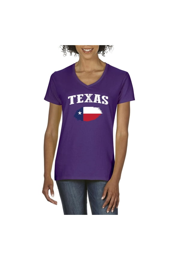 - Women's T-Shirt V-Neck Short Sleeve - Texas Flag
