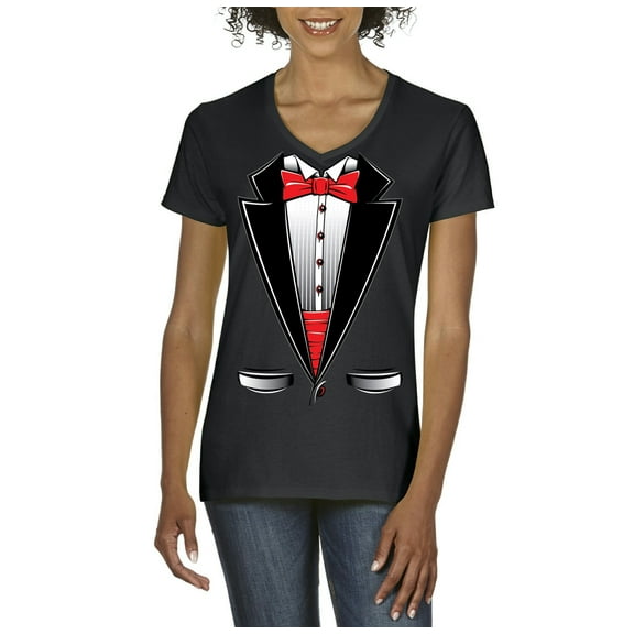 NIB - Women's T-Shirt V-Neck Short Sleeve - Tuxedo Prom Costume