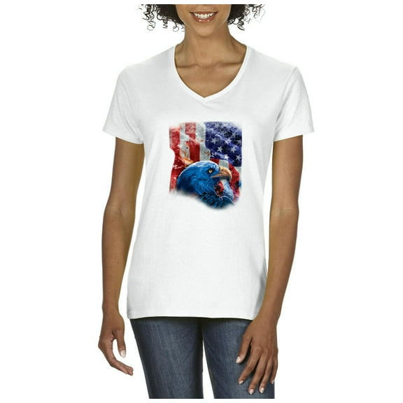 NIB - Women's T-Shirt V-Neck Short Sleeve - American Flag 4th of July
