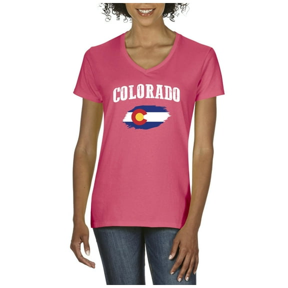 NIB - Women's T-Shirt V-Neck Short Sleeve, up to Women Size 3XL - Colorado Flag