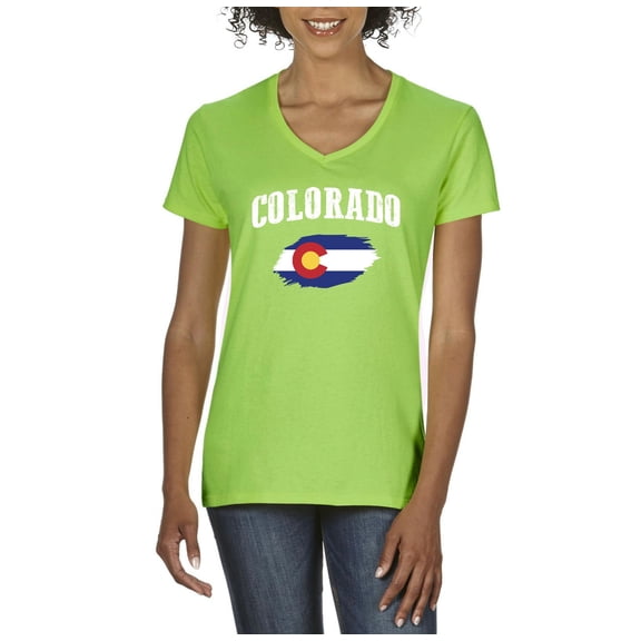 NIB - Women's T-Shirt V-Neck Short Sleeve, up to Women Size 3XL - Colorado Flag