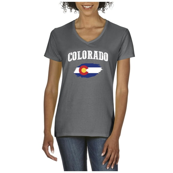 NIB - Women's T-Shirt V-Neck Short Sleeve, up to Women Size 3XL - Colorado Flag