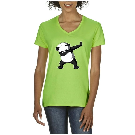NIB - Women's T-Shirt V-Neck Short Sleeve - Dancing Panda