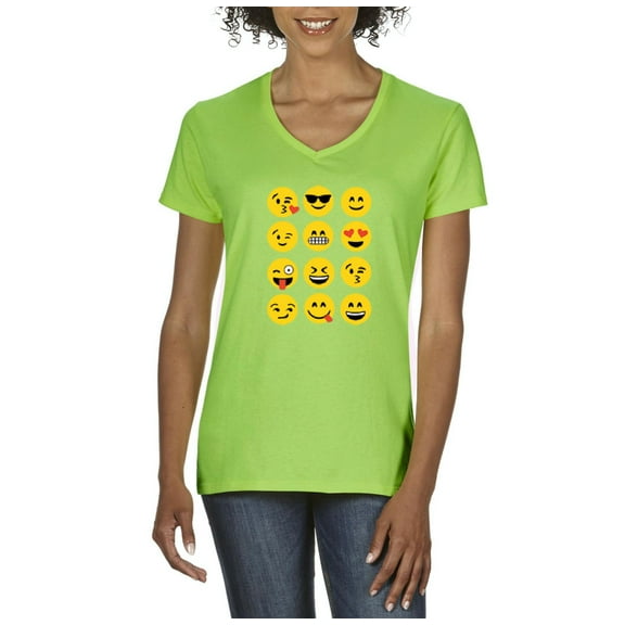 NIB - Women's T-Shirt V-Neck Short Sleeve - Emoji Group