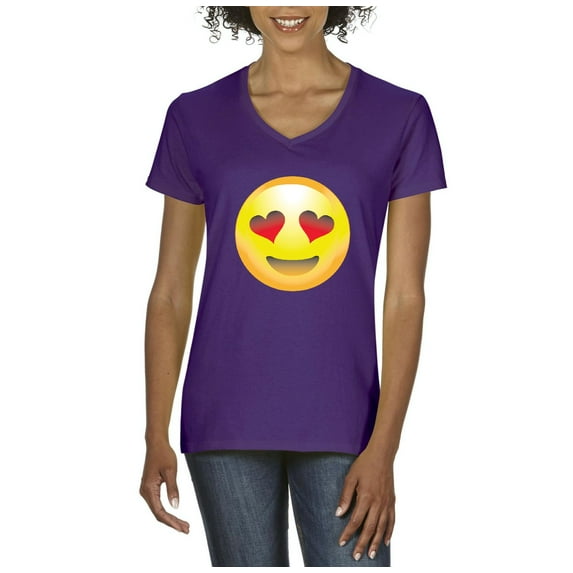 NIB - Women's T-Shirt V-Neck Short Sleeve, up to Women Size 3XL - Emoji Heart-Shaped Eyes