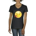 thumbnail image 1 of NIB - Women's T-Shirt V-Neck Short Sleeve, up to Women Size 3XL - Emoji Winky Face, 1 of 5