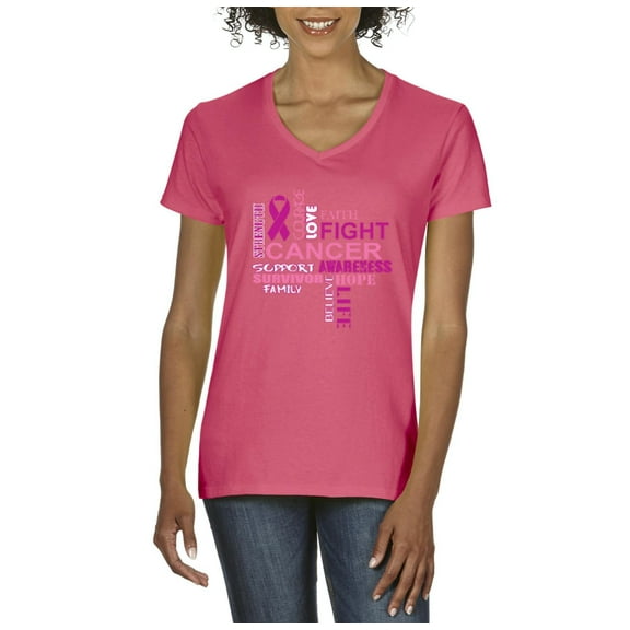 NIB - Women's T-Shirt V-Neck Short Sleeve - Fight Breast Cancer