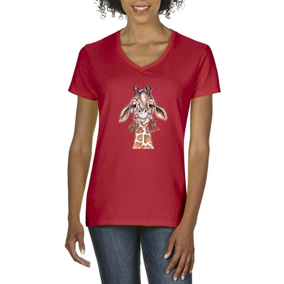 NIB - Women's T-Shirt V-Neck Short Sleeve - Giraffe