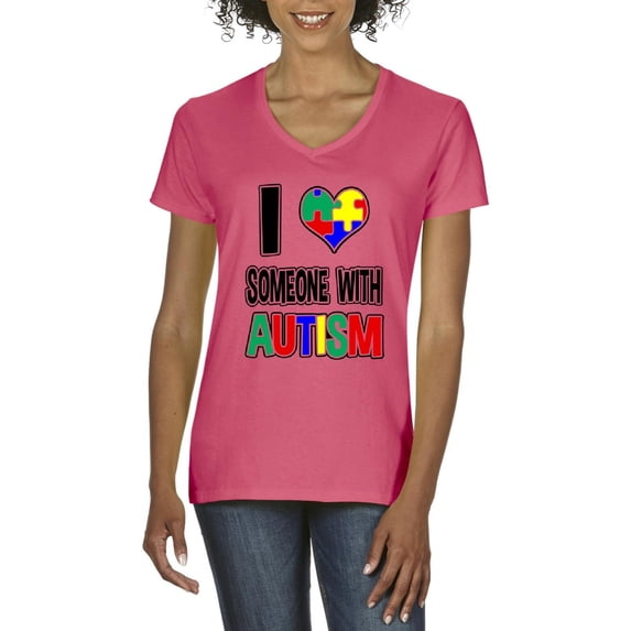 NIB - Women's T-Shirt V-Neck Short Sleeve, up to Women Size 3XL - I Love Someone With Autism
