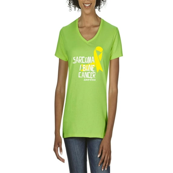 NIB - Women's T-Shirt V-Neck Short Sleeve - Sarcoma Bone Cancer Awareness Ribbon