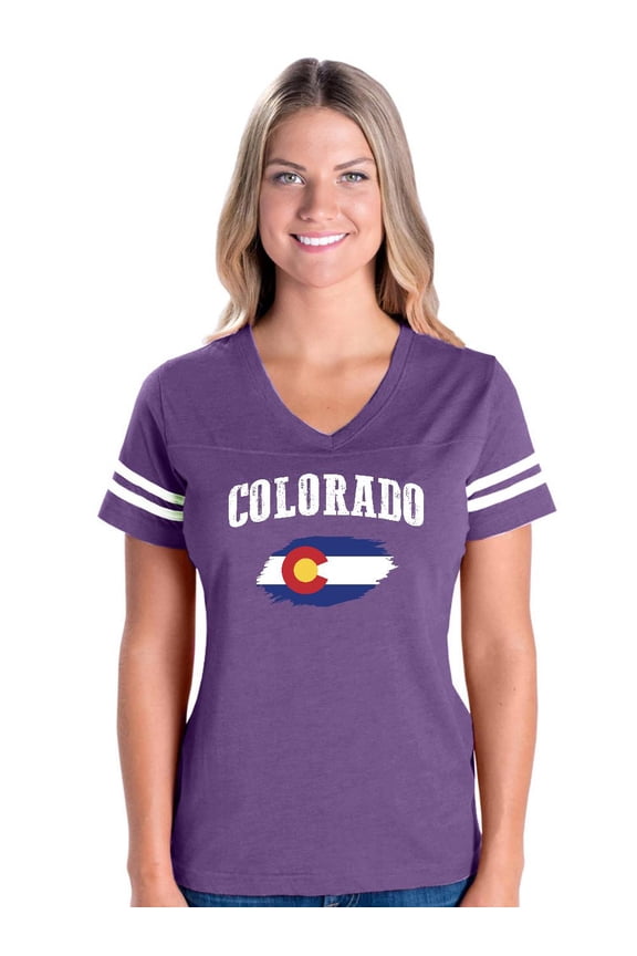 - Womens Football Fine Jersey T-shirts - Colorado Flag
