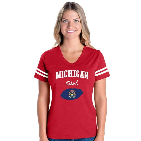NIB - Womens Football Fine Jersey T-shirts - Michigan Girl