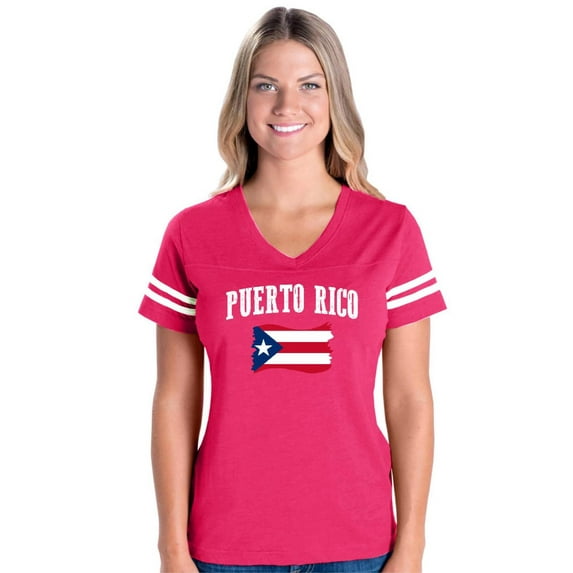 NIB - Womens Football Fine Jersey T-shirts - Puerto Rico Flag