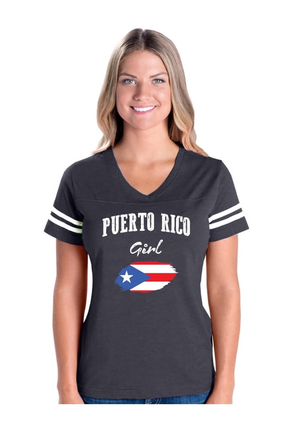 - Womens Football Fine Jersey T-shirts - Puerto Rico Girl