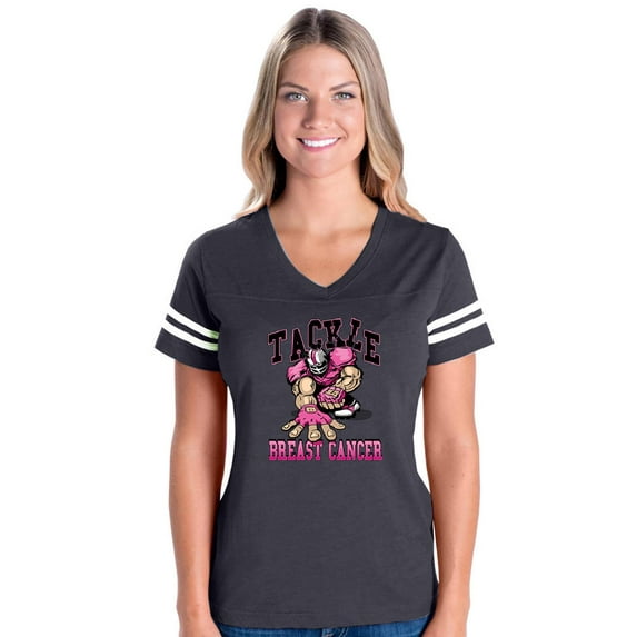 NIB - Womens Football Fine Jersey T-shirts - Tackle Breast Cancer
