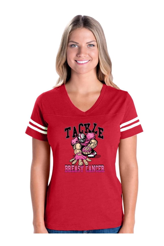 - Womens Football Fine Jersey T-shirts - Tackle Breast Cancer