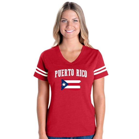 NIB - Womens Football Fine Jersey T-shirts, up to Size 3XL - Puerto Rico Flag
