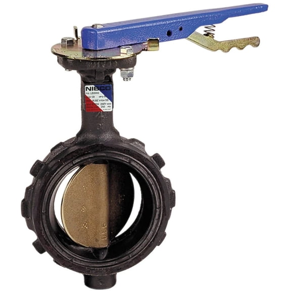NIBCO NLH100F WD2000-3 3 WAFER DUCTILE IRON 200 LEVER LOCK BUTTERFLY VALVE WITH ALUMINUM BRONZE DISC 416 STAINLESS STEEL STEM EPDM SEAT