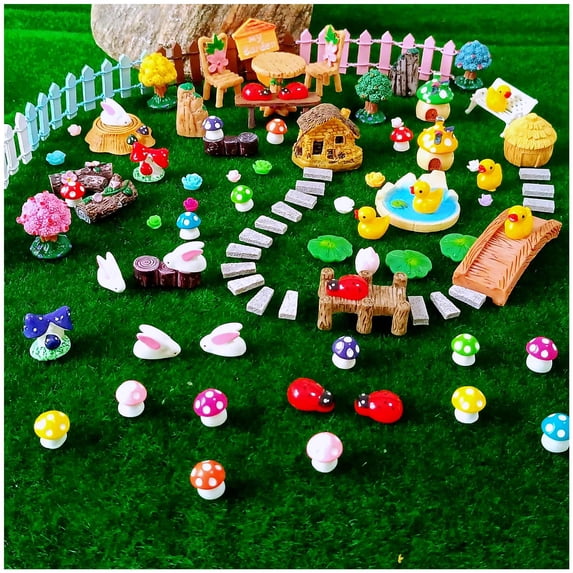 NIBERDA Fairy Garden Accessories, Micro Buildings, Tiny Animals Resin Figurines, Set of 100