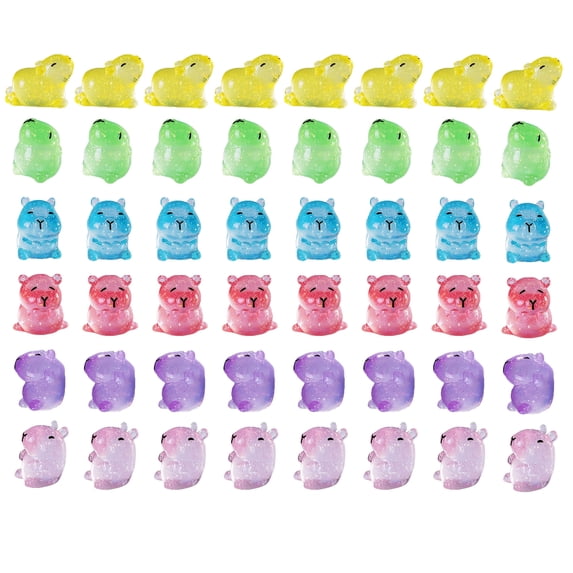 NIBERDA Mini Capybara Animals Glitter Resin Plastic Figurines, Set of 48