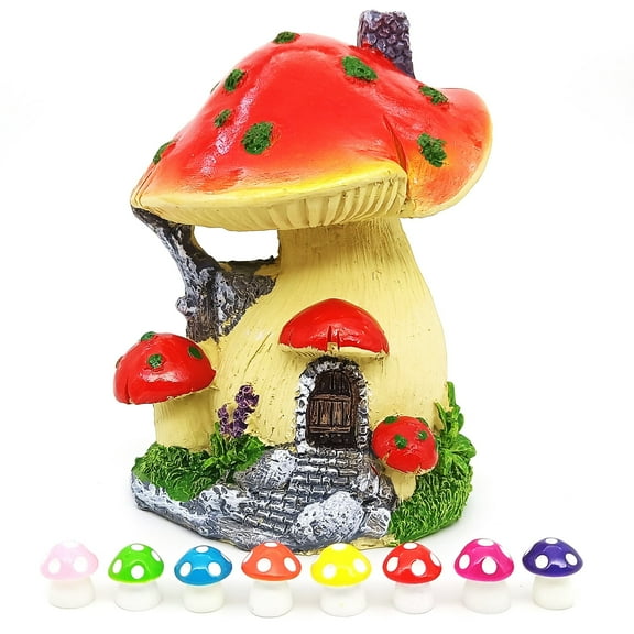 NIBERDA Fairy Garden House, Resin Miniature Mini Mushroom House and Tiny Mushrooms Figurines (Red)