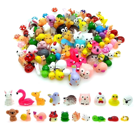 NIBERDA Mini Resin Animals Figurines Variety Pack, 100 Pcs Tiny Plastic Animals Figures for Hiding Miniature Fairy Garden Accessories