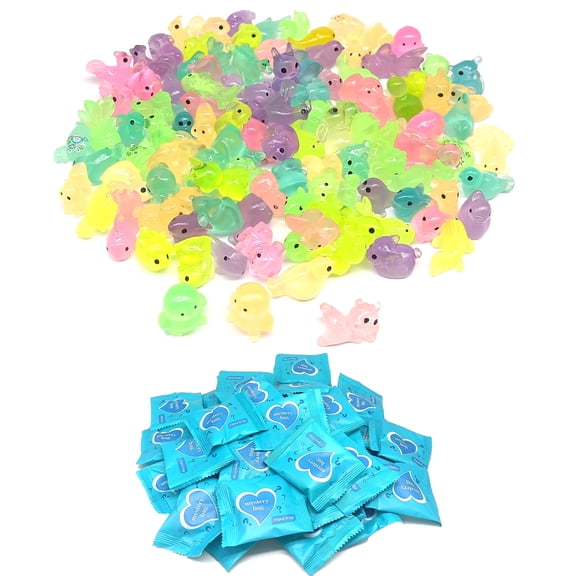 NIBERDA Mystery Bag Mini Resin Animals, 100 Pcs Glow in The Dark Mystery Resin Animals Blind Bag Variety Pack Figurines for Party Favors, Surprise Gifts, Incentive Prizes, Miniature Garden