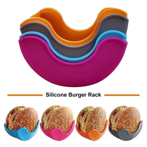 NIBOLOG 1/4Pcs Silicone Rack Retractable Burger Fixed Box Touch-Free Burger Clip Reusable Burger Box Holder Hamburger Dishwasher Safe Food Grade Sandwich Clip
