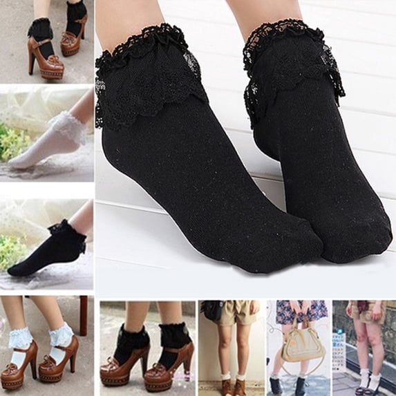 NIBOLOG 1 Pair Cotton Socks Skin-friendly Colorfast Lace Patchwork Lace Princess Socks for Daily Life