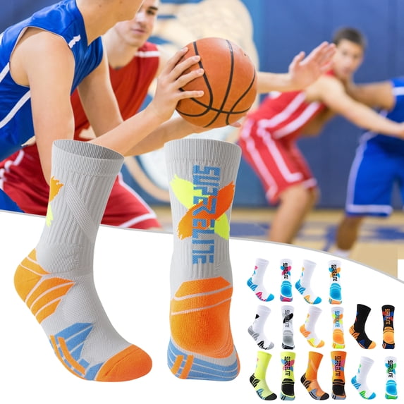 NIBOLOG 1 Pair Long Socks Non-slip Ankle Protection Comfortable Wear-resistant High Elasticity Foot Protector Shockproof Sweat Absorption Basketball Socks for Jogging