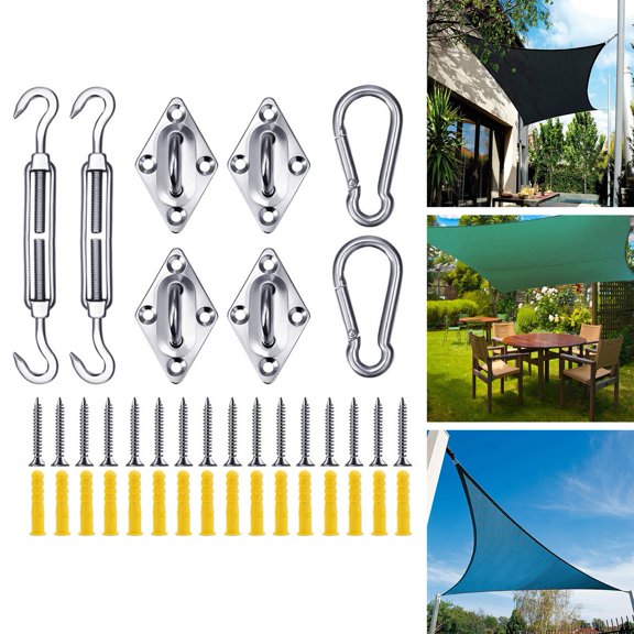 NIBOLOG 1 Set Shade Sail Hardware with Turnbuckles Snap Hooks Rustproof Corrosion Resistant Easy Installation Square Sun Shade Sails Hardware Kit