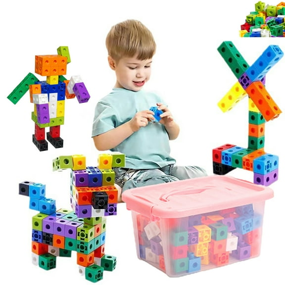 NIBOLOG 100/150/200/300/400Pcs Building Block Toy Colorful Stacking Building Brick, Math Manipulatives Counting Learning Educational Cube, Toddlers Boys Girls Gift