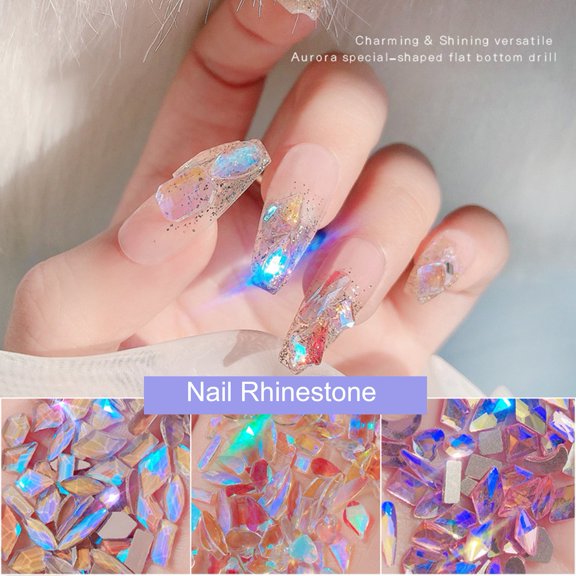 NIBOLOG 100Pcs/Set Nail Decoration Irregular Shape DIY Crafts Flat Back Multi Size Nail Rhinestones 3D AB Clear Nail Stones for Manicure