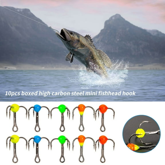 NIBOLOG 10Pcs/Box Mini Ice Fishing Hook Rust-resistant High Carbon Steel Good Toughness Solid Treble Hooks for Fishing