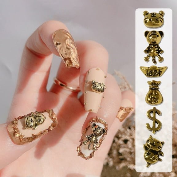 NIBOLOG 10Pcs Manicure Decoration Retro Portable Alloy Little Tiger Jewelry Nail Decoration for Girls
