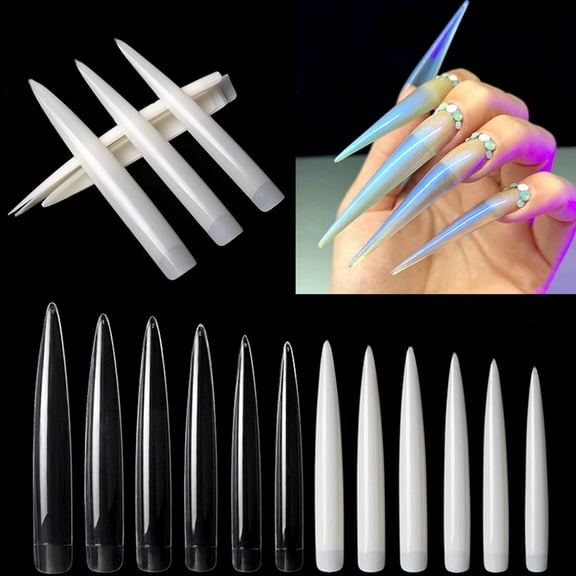 NIBOLOG 120Pcs/Bag Nail Tips Extra Long Stiletto Shape ABS Natural Thin Extending False Nails for Salon