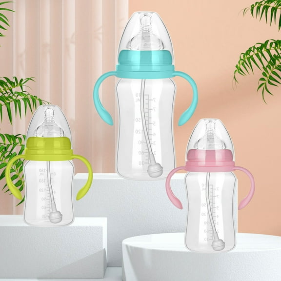 NIBOLOG 180/240/300ml Nipple Bottle Realistic Fall Resistant PP 360 Degree Rotating Handle Newborn Bottle for Daily