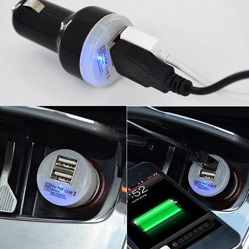 NIBOLOG 2-Port Universal Dual USB Car Charger - Adapter Bullet 5V 2.1A/1A for Smart Phone
