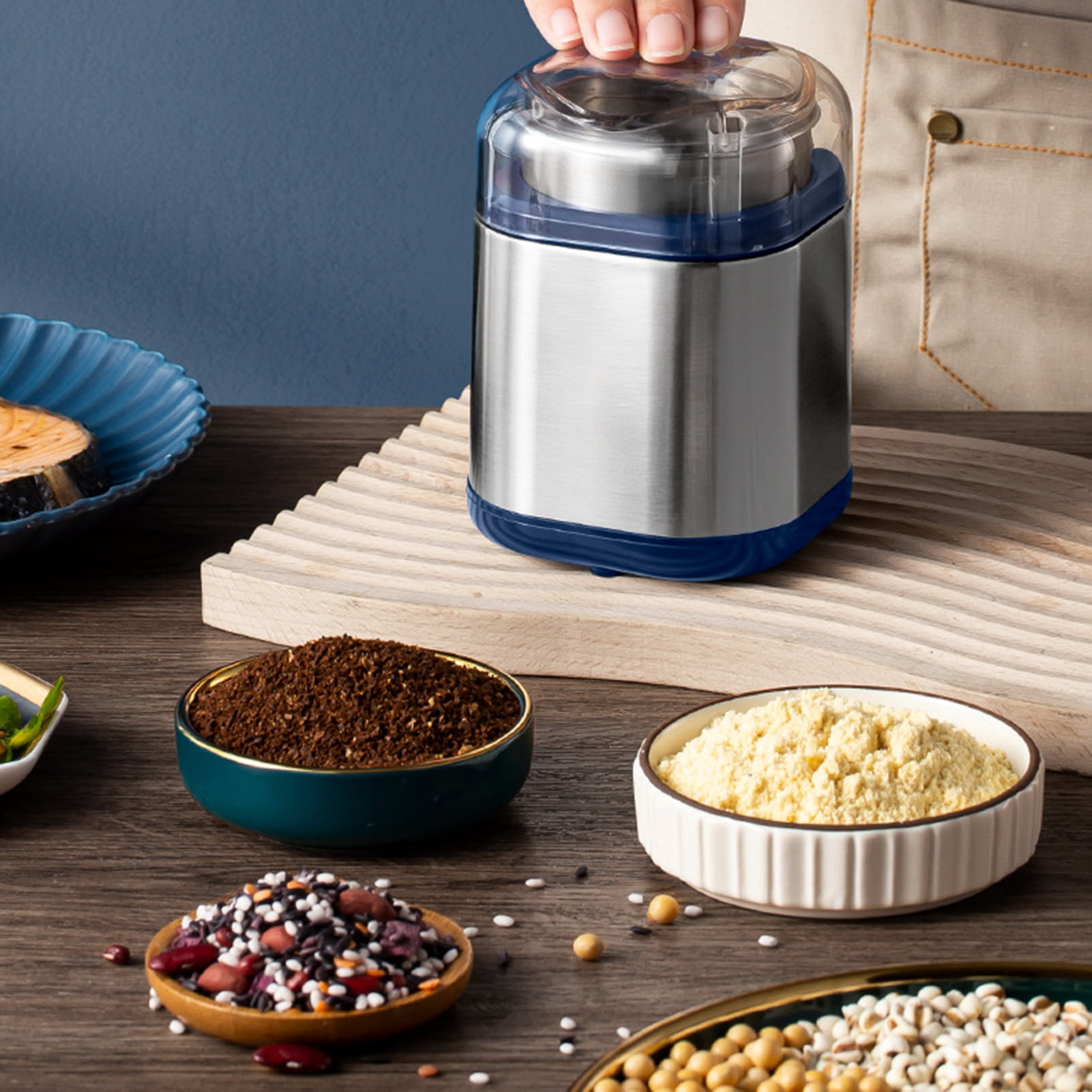 NIBOLOG 200W Herb Spice Grinder Low Noise Even And Fast Grinding Stainless Steel Electric Coffee Bean Grinder Kitchen Supplies