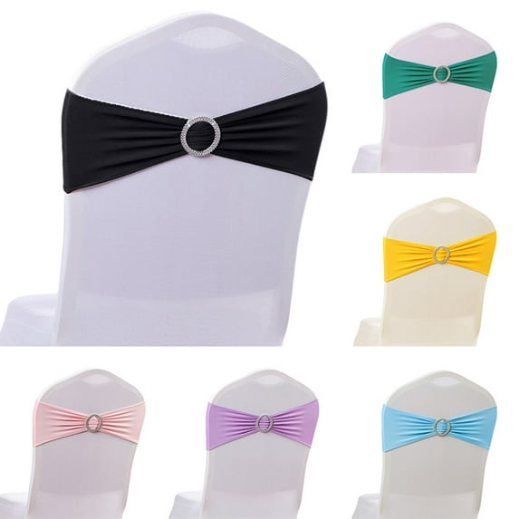NIBOLOG 25Pcs Solid Color Soft Chair Bands Stretch Sash with Buckle Wedding Party Decor