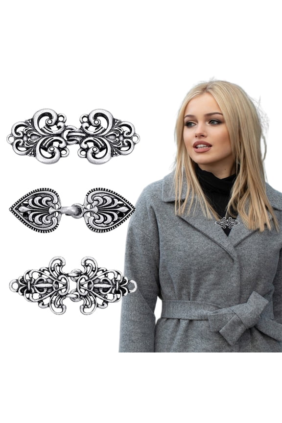 3 Pcs Shawl Collar Clip Buttons Retro Design Sweater Cardigan Clips Electroplated 3 Styles Shawl Closures Buckles Clothes DIY Supplies