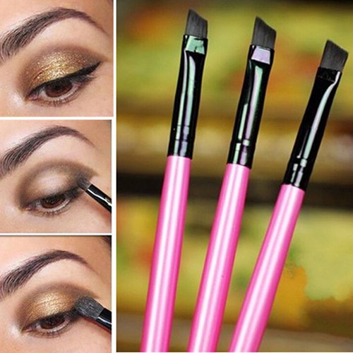 NIBOLOG 3Pcs Angled Tip Eyeliner Eye Shadow Eyebrow Brushes Cosmetic Makeup Beauty Tool