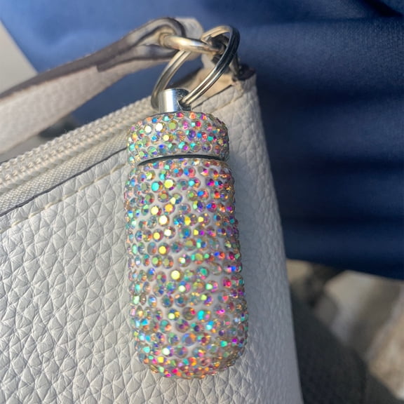 NIBOLOG 3Pcs/Set Pocket Pill Case Rhinestone Studded with Keychain Aluminum Alloy Stunning Appearance Pills Storage Box for Outdoor Sports