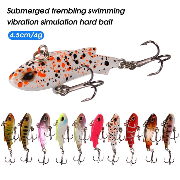 NIBOLOG 4.5cm/4g Fake Lure 3D Eyes Double Circle Barbed Treble Hook VIB Bait for Angling