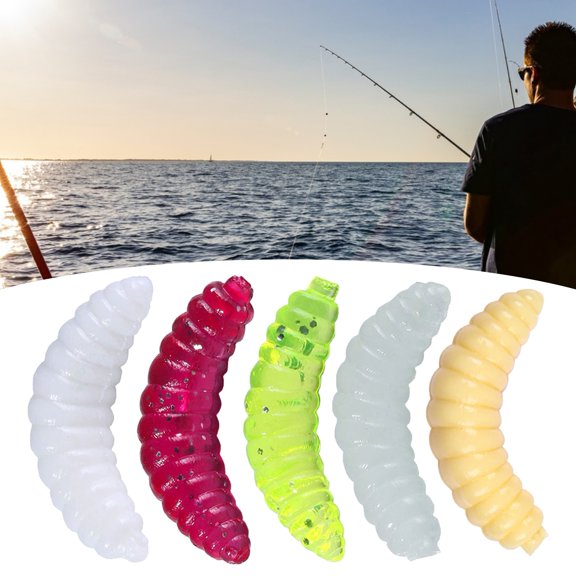 NIBOLOG 50Pcs 2cm Worm Lures Luminous Artificial Soft Bright Color All Water Area Universal Vivid Good Toughness Breadworm Baits Fishing Supplies